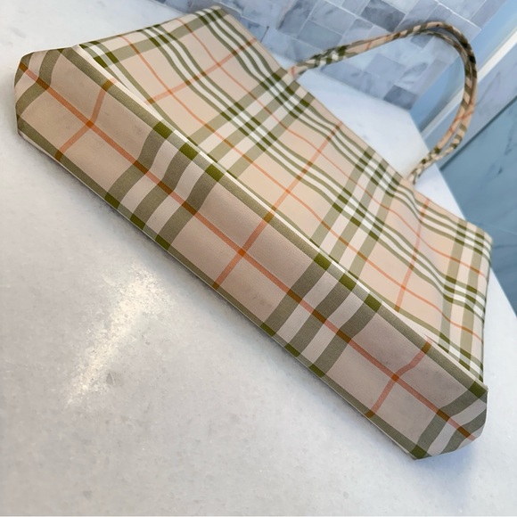Burberry Signature Plaid Tote Check Fabric Green Orange - Picture 8 of 16